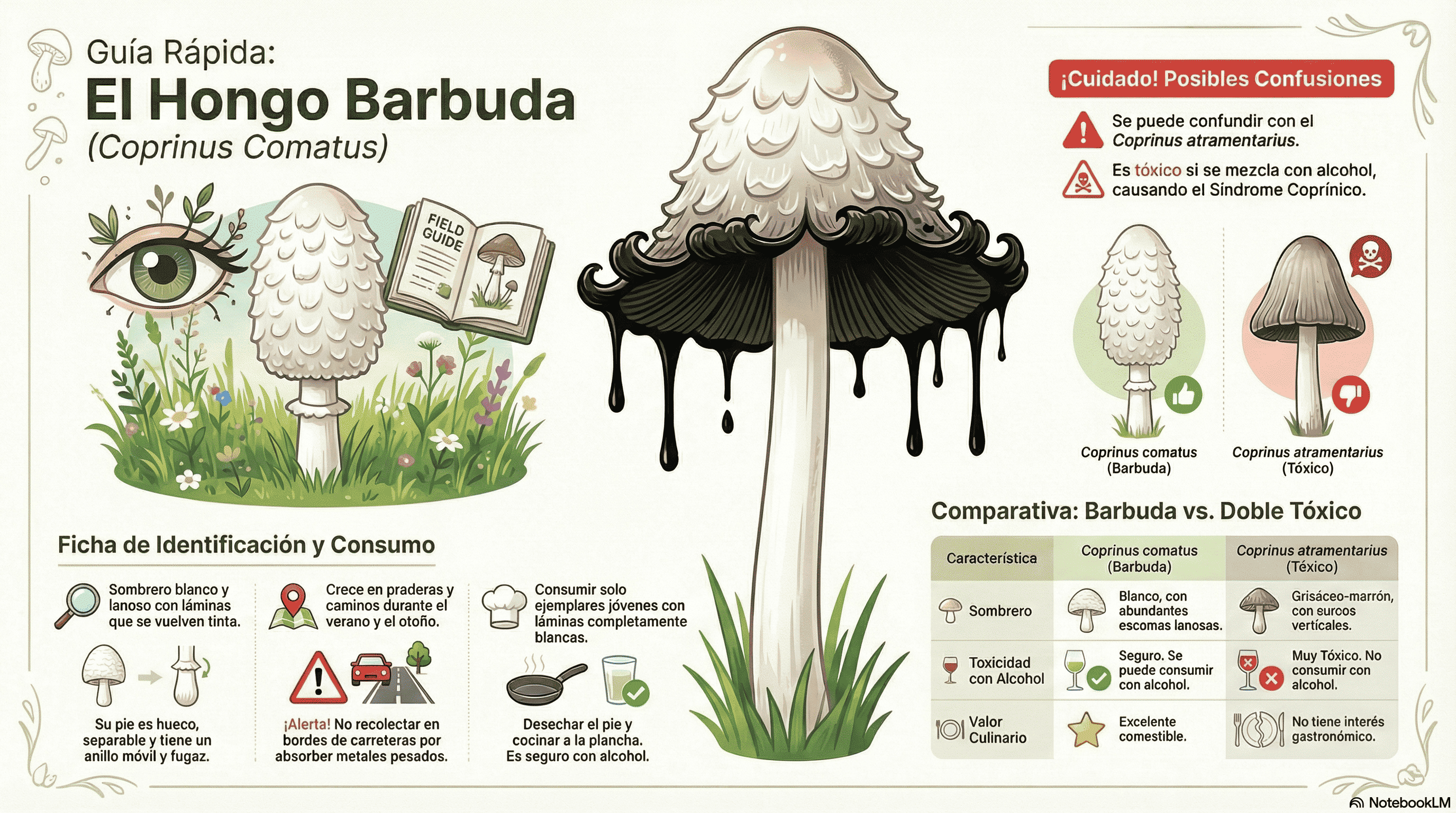 Coprinus comatus. Guía rápida.
