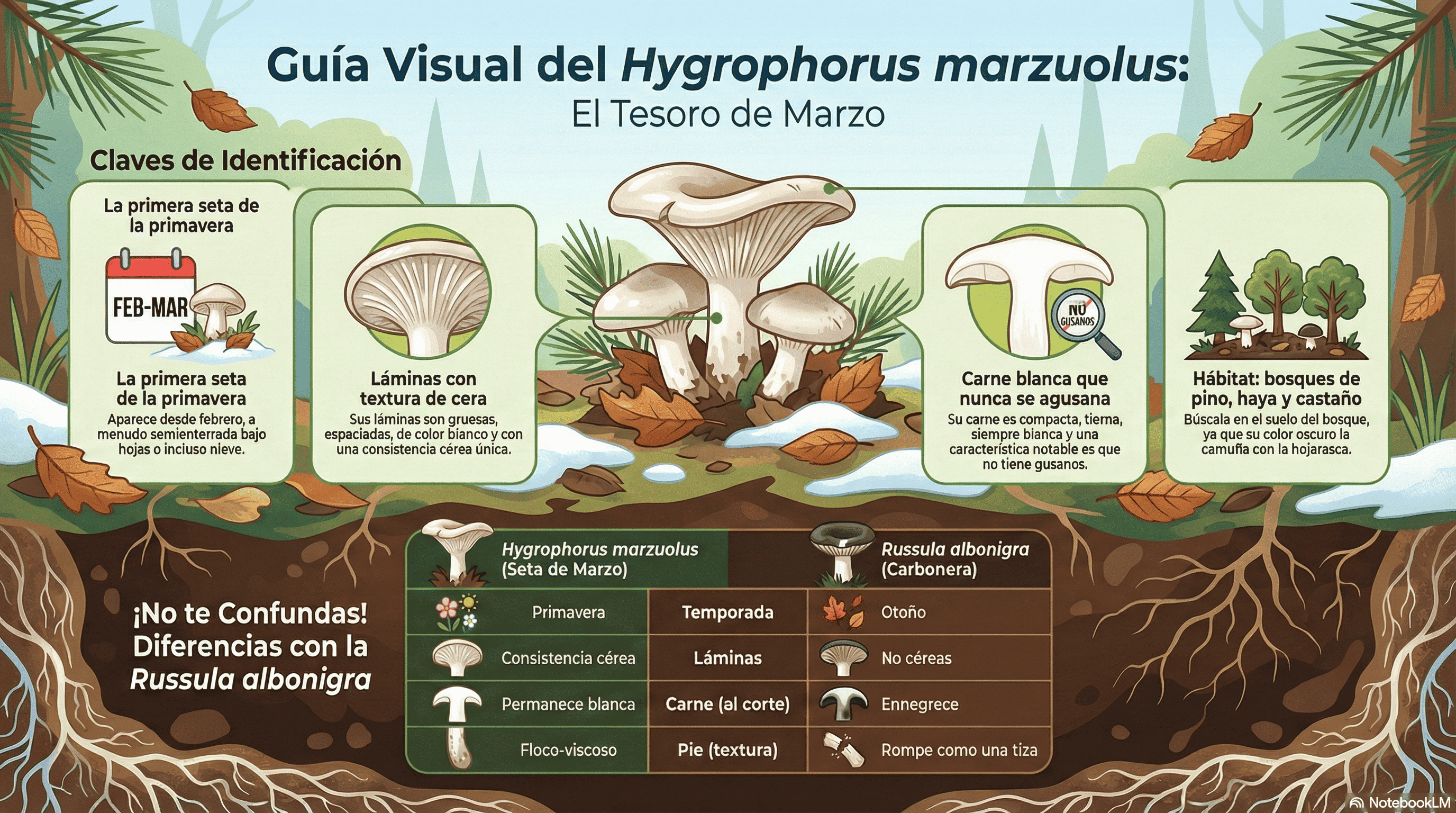 Hygrophorus marzuolus. Guía visual.