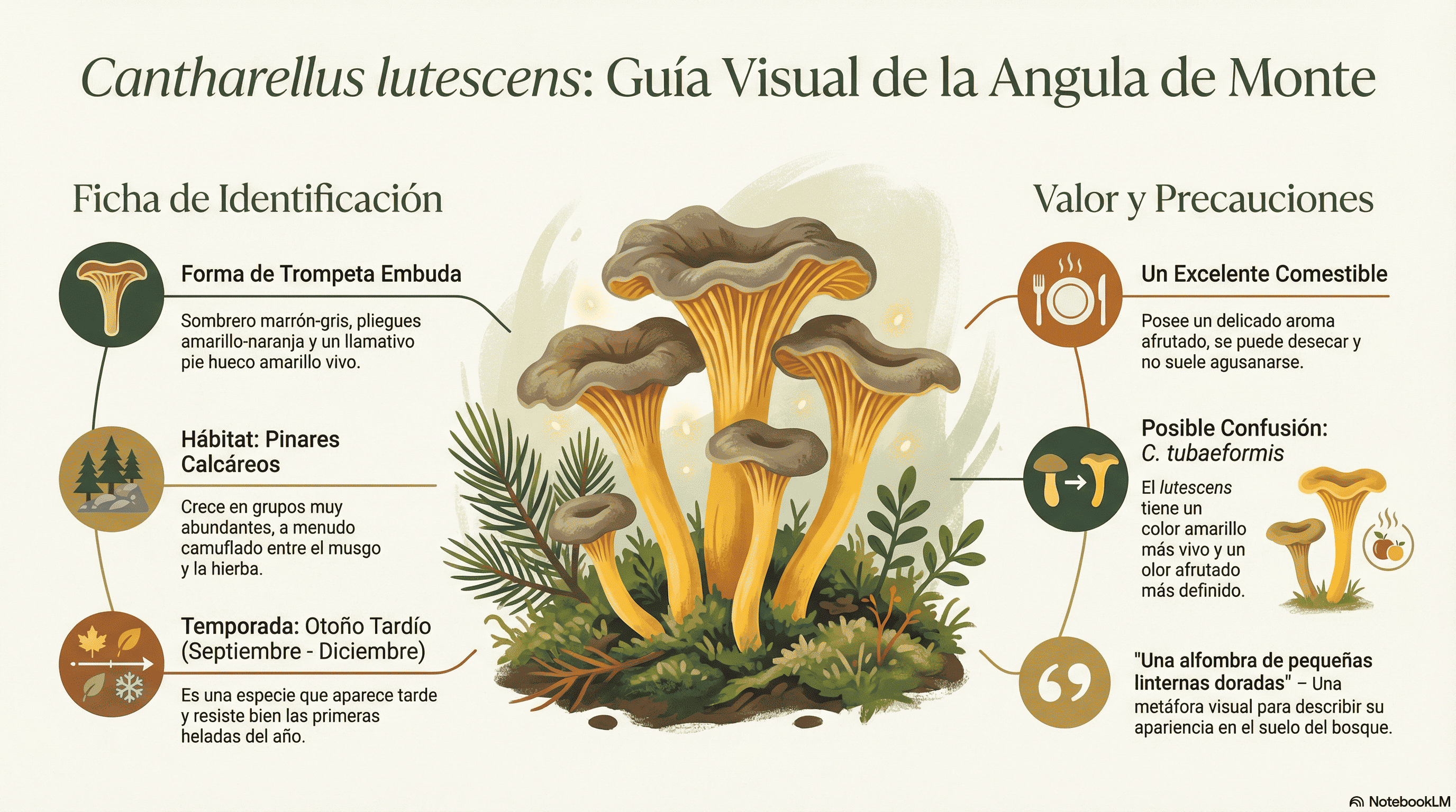 Craterellus lutescens (Cantharellus lutescens). Guía visual.