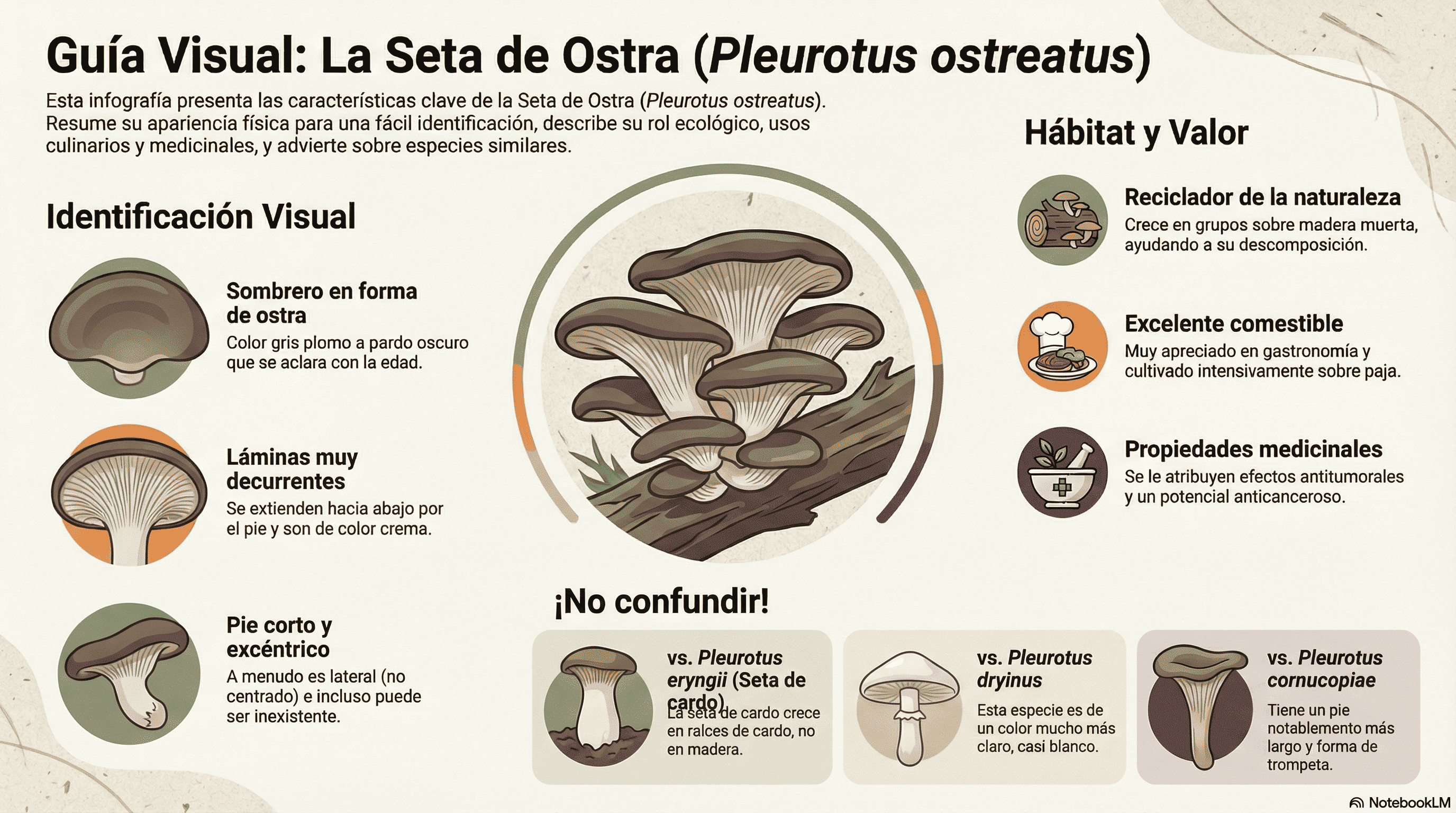 Pleurotus ostreatus. Guía visual.