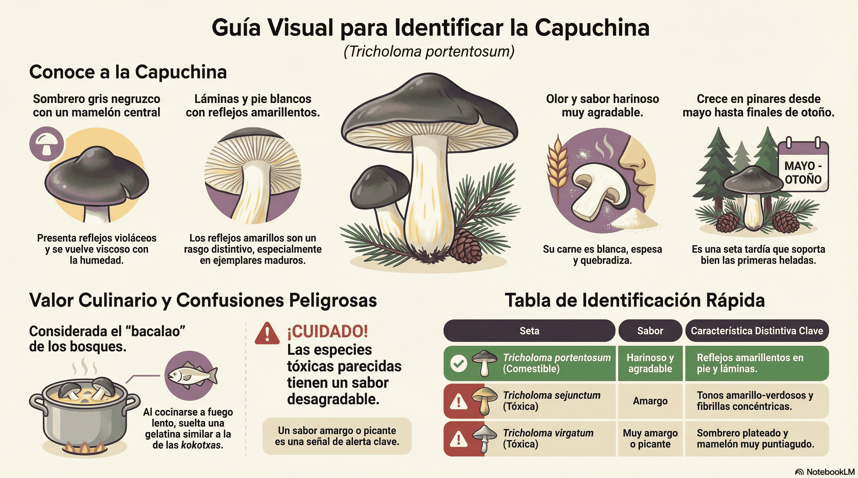 Tricholoma portentosum. Guía visual.