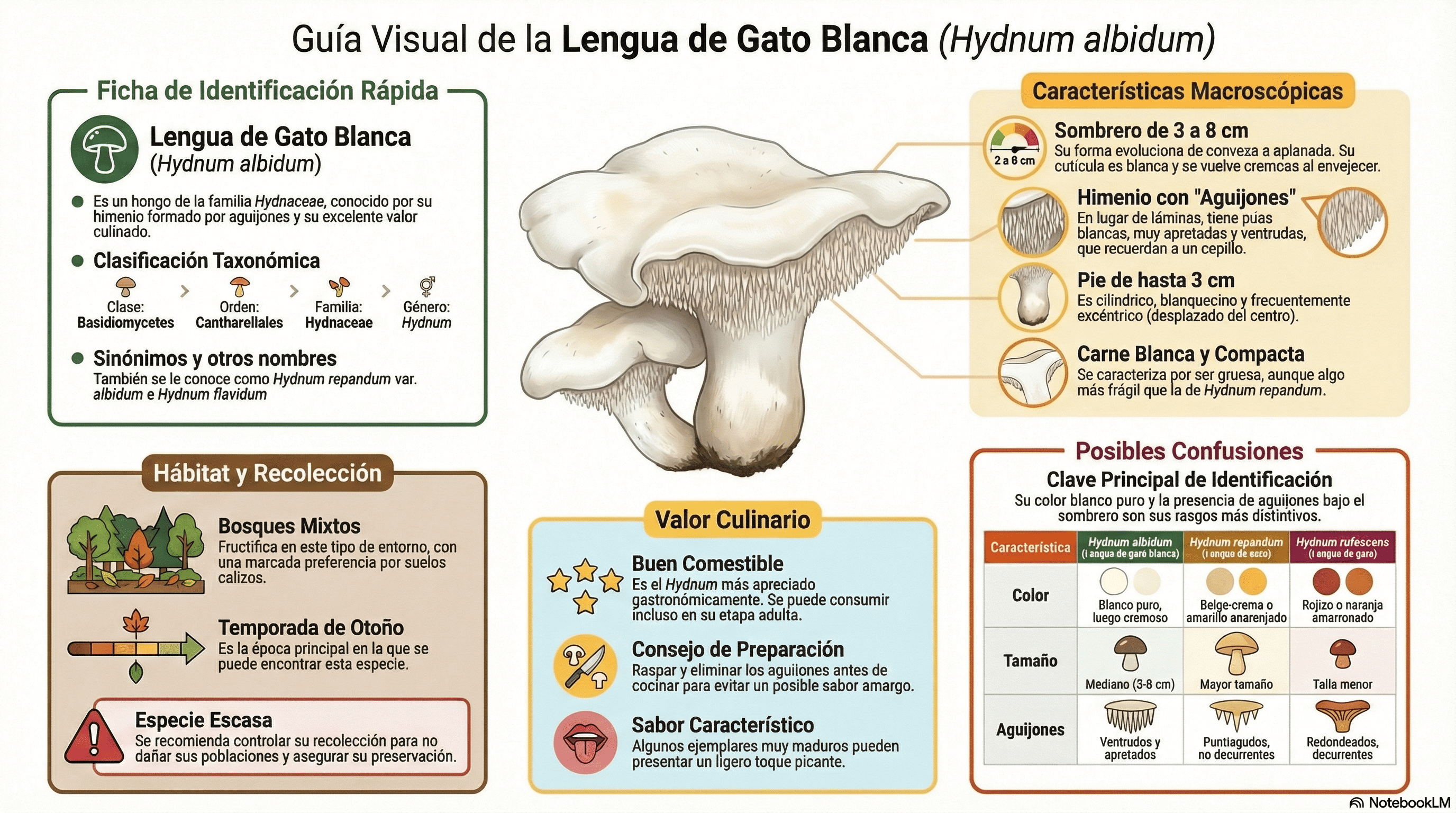 Hydnum albidum. Guía visual.