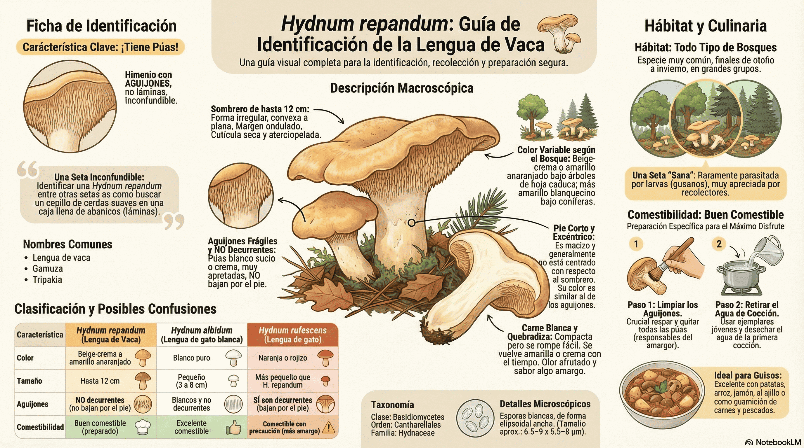 Hydnum repandum. Guía de identificación.