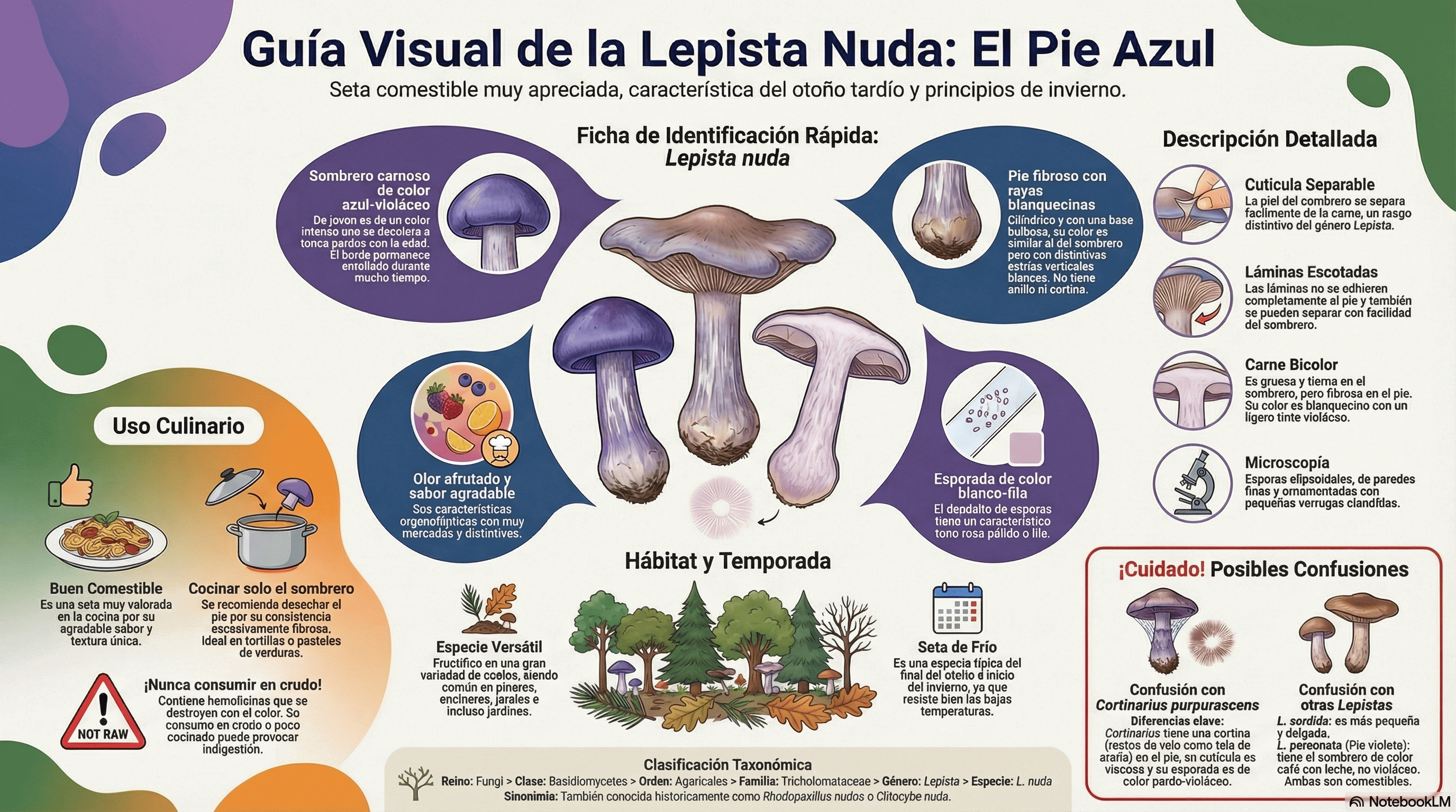 Collybia nuda (Lepista nuda). Guía visual.