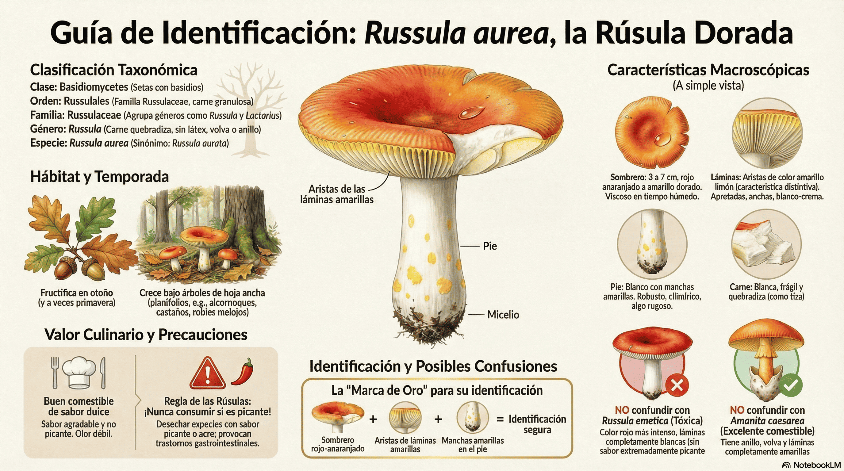 Russula aurea. Guía de identificación.
