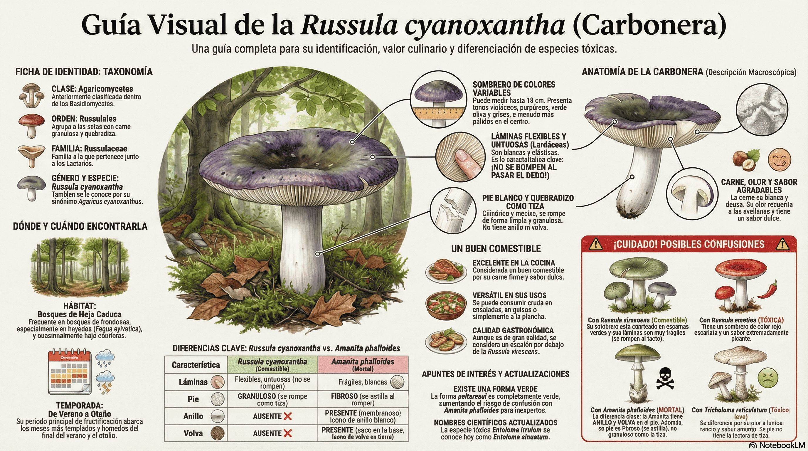 Russula cyanoxantha. Guía visual.