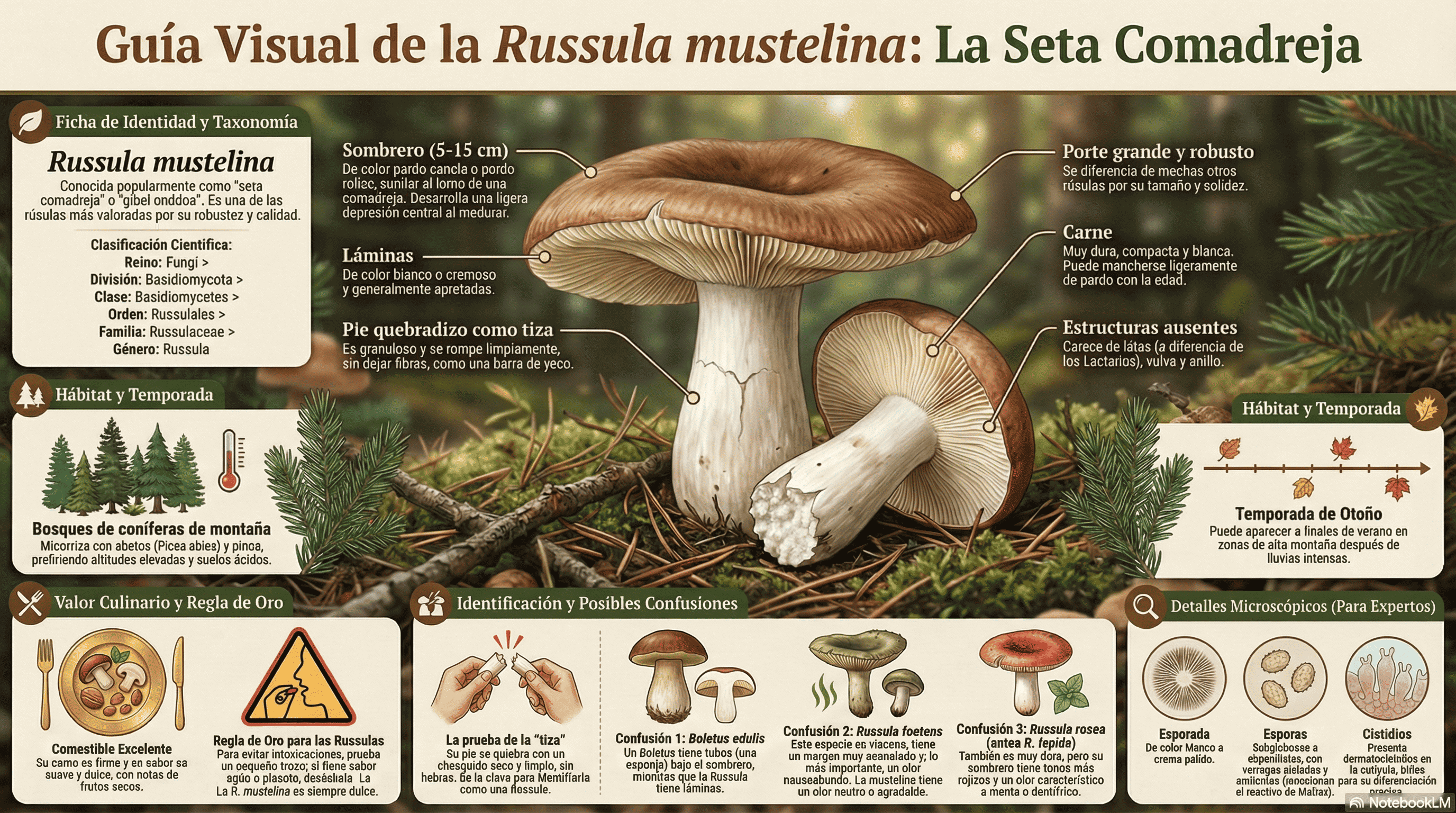 Russula mustelina. Guía visual.