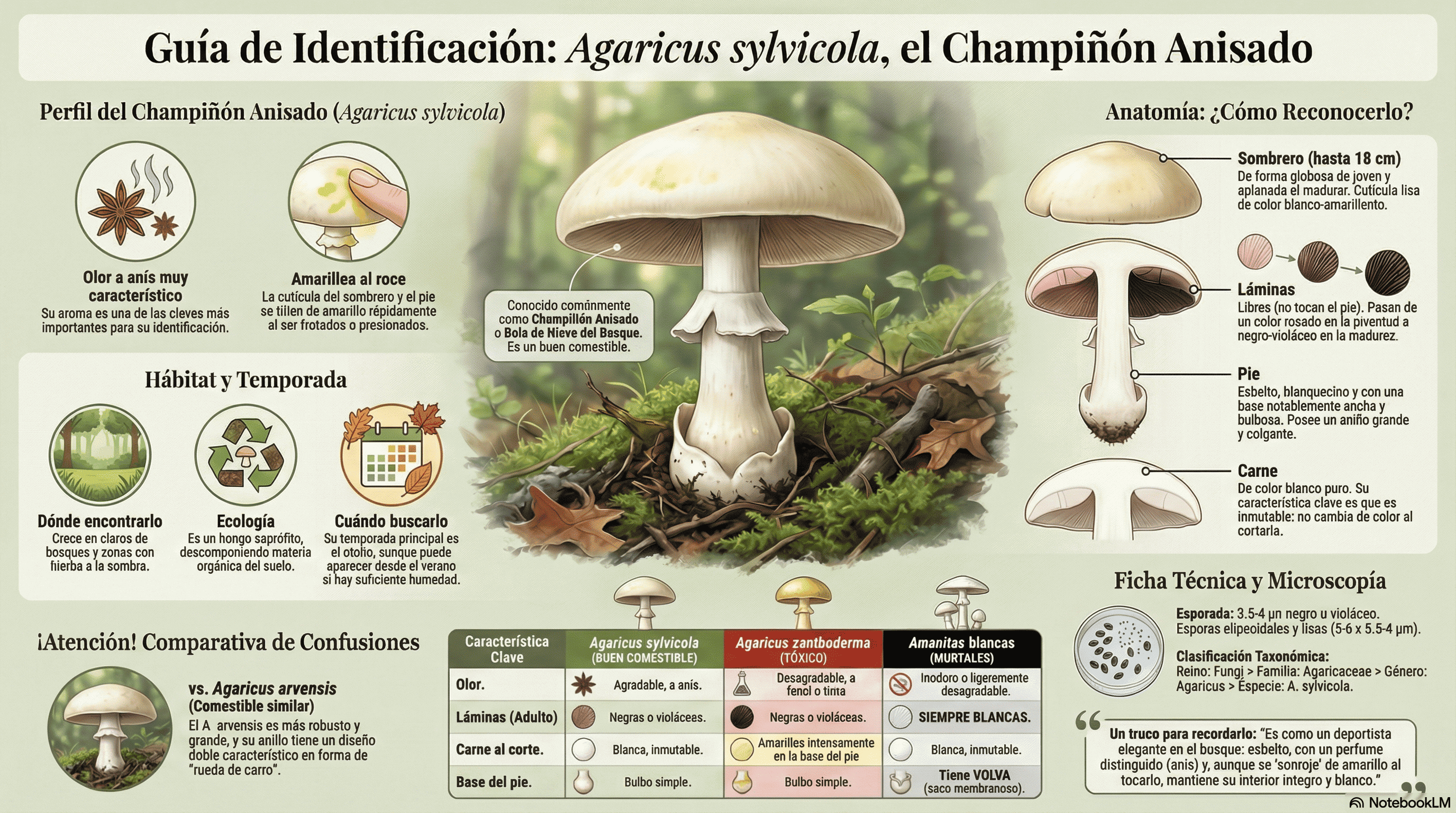 Agaricus sylvicola. Guía de identificación.