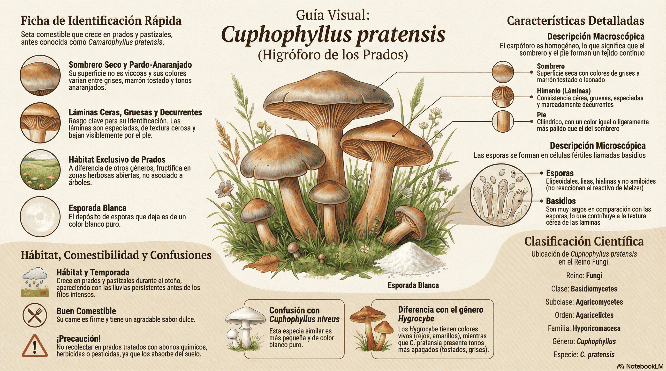Cuphophyllus pratensis. Guía visual.