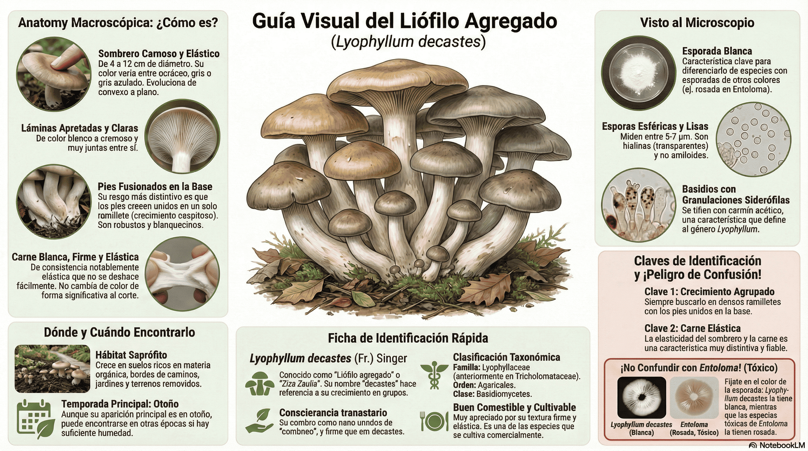 Lyophyllum decastes. Guía visual.