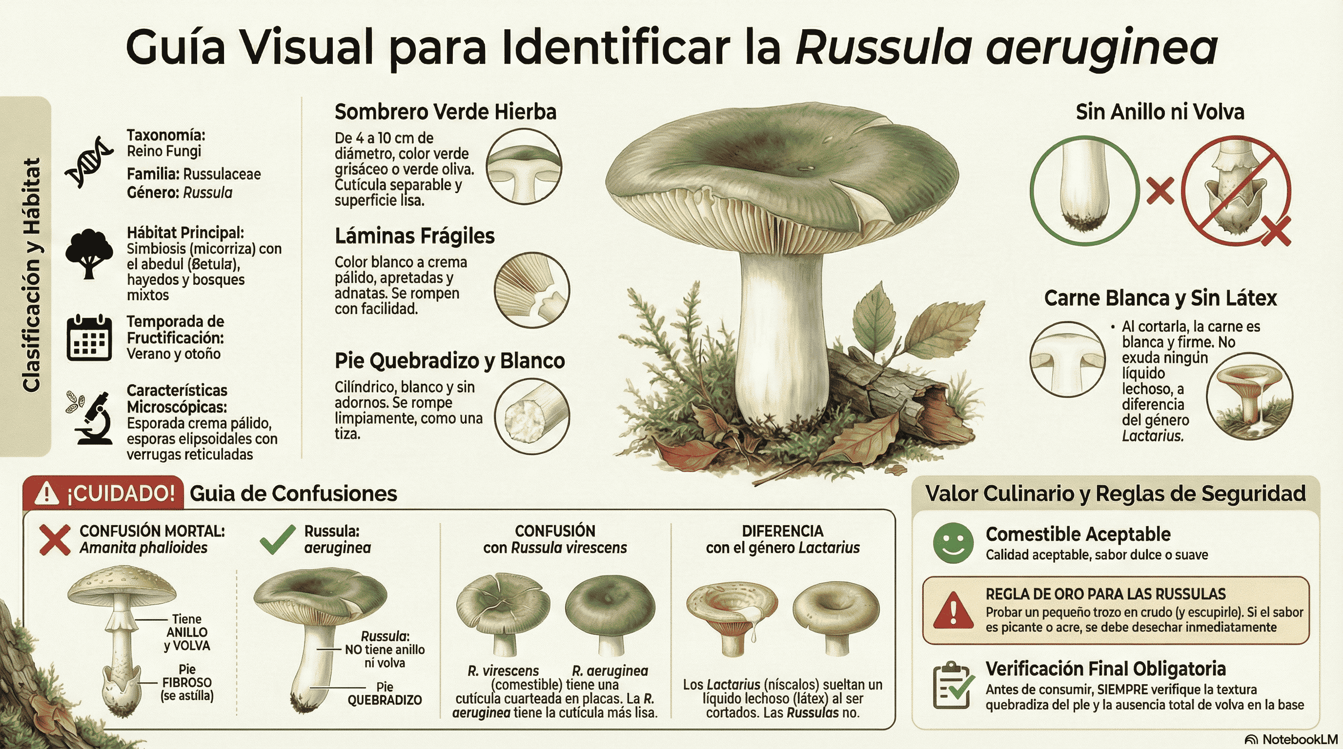 Russula aeruginea. Guía visual.