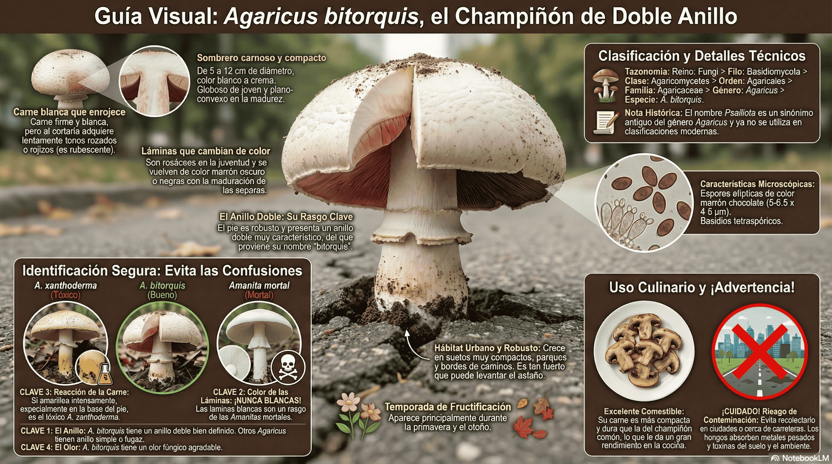 Agaricus bitorquis. Guía visual.
