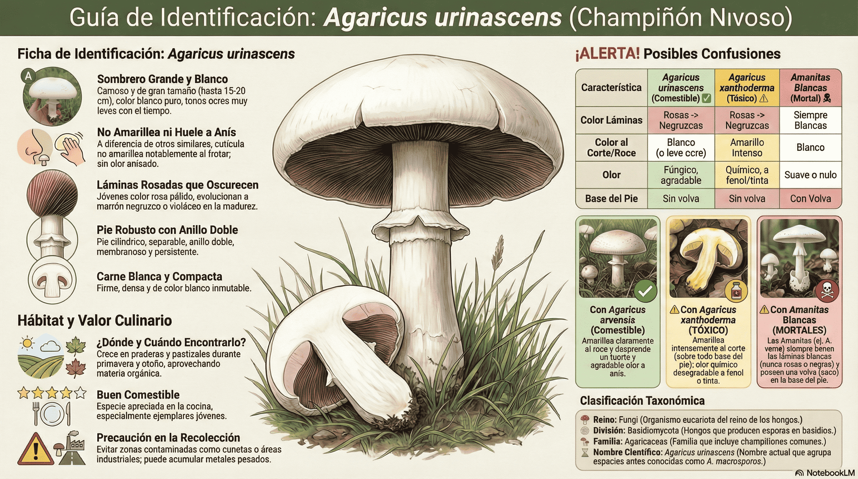 Agaricus urinascens. Guía visual.