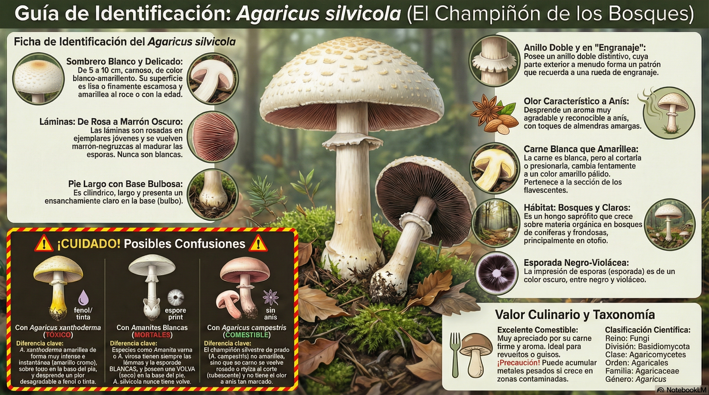 Agaricus silvicola. Guía de identificación.