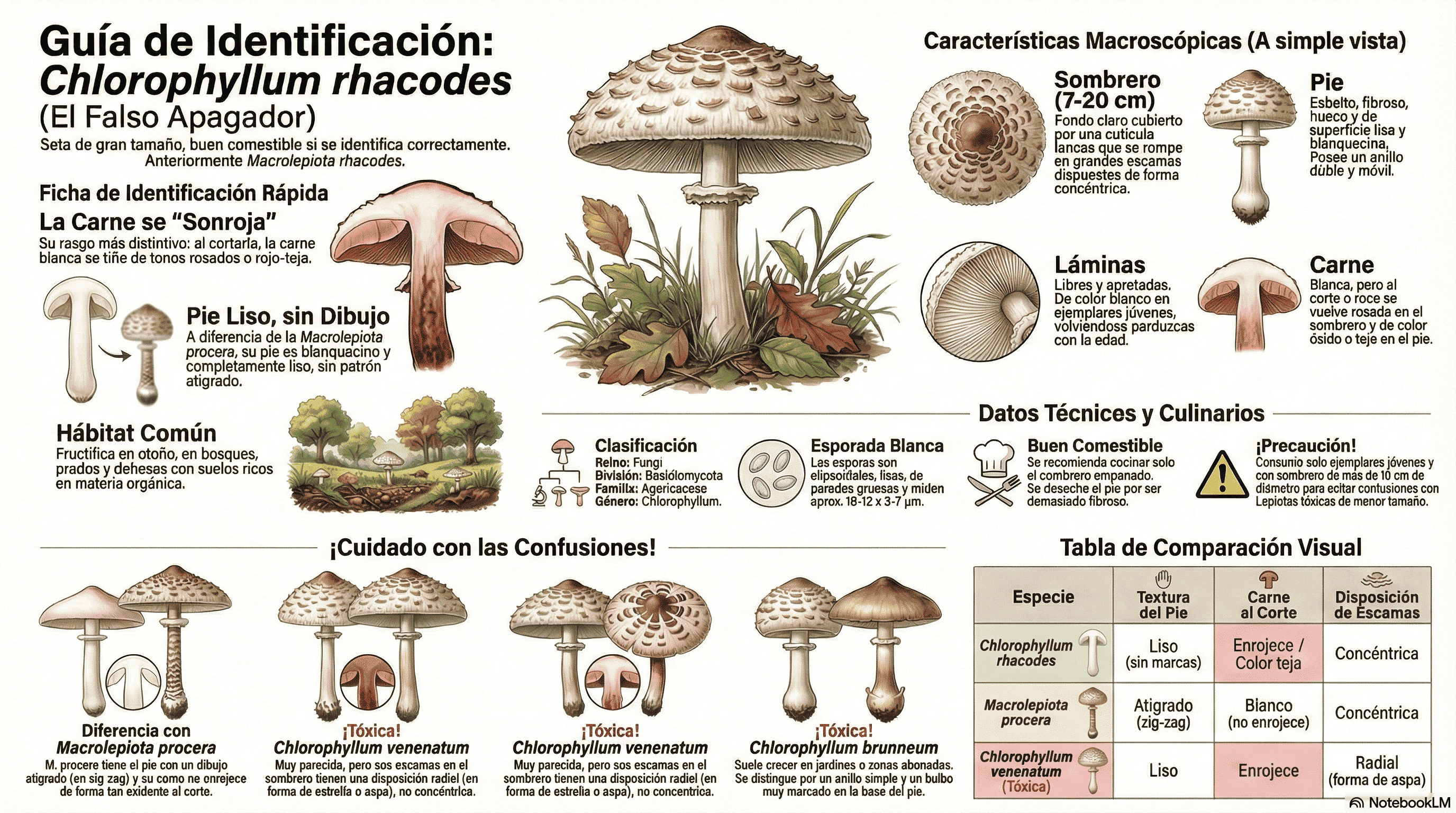 Chlorophyllum rhacodes. Guía de identificación.