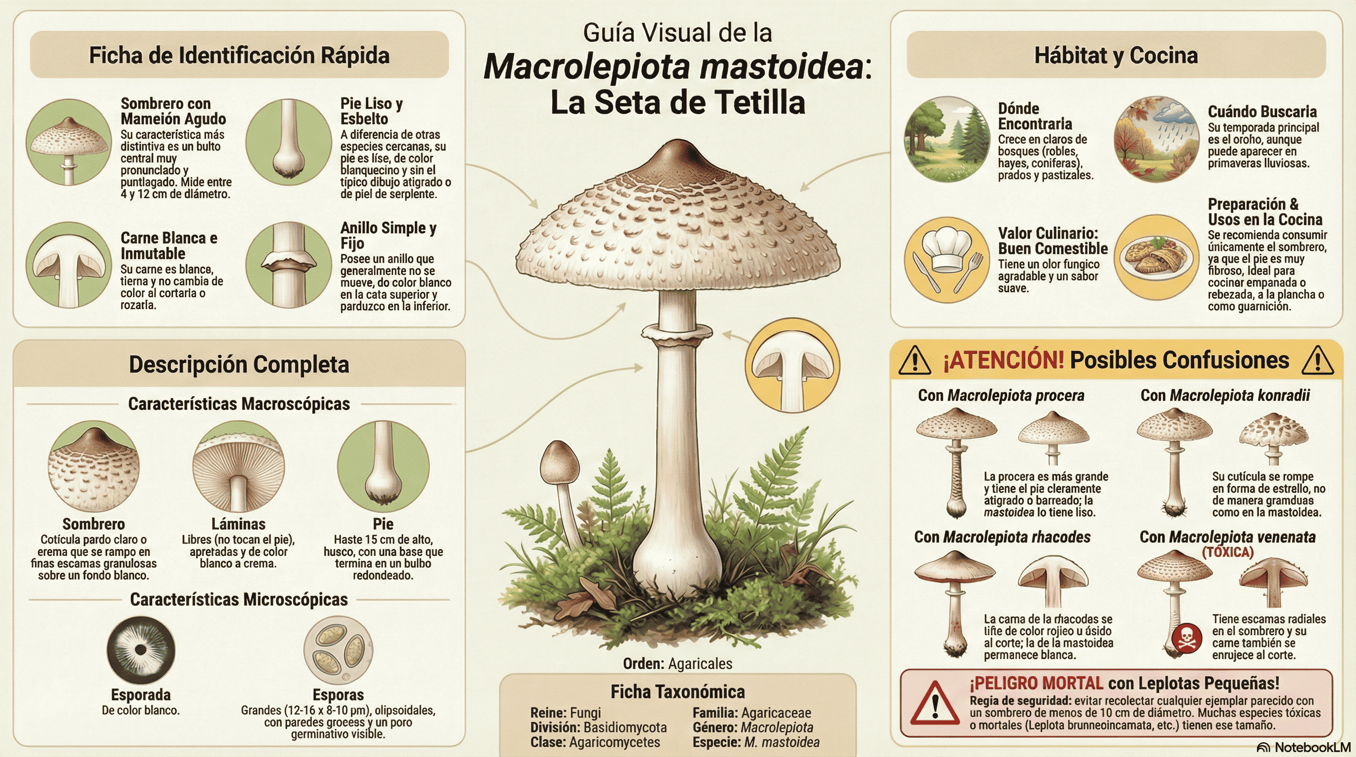 Macrolepiota mastoidea. Guía visual.