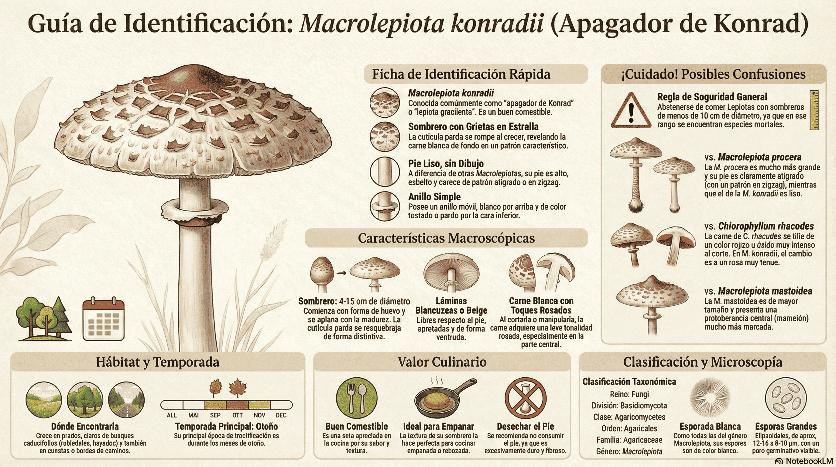 Macrolepiota konradii. Guía de identificación.